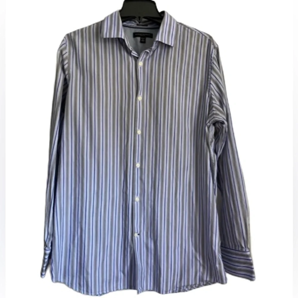 Banana Republic Blue/Gray Long Sleeves Dress Up Cotton Shirt, Sz: L (16-16 1/2)